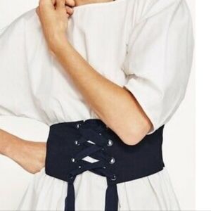 Zara white crisp Dress W/ Dark Blue corset. Best Seller New Mint.